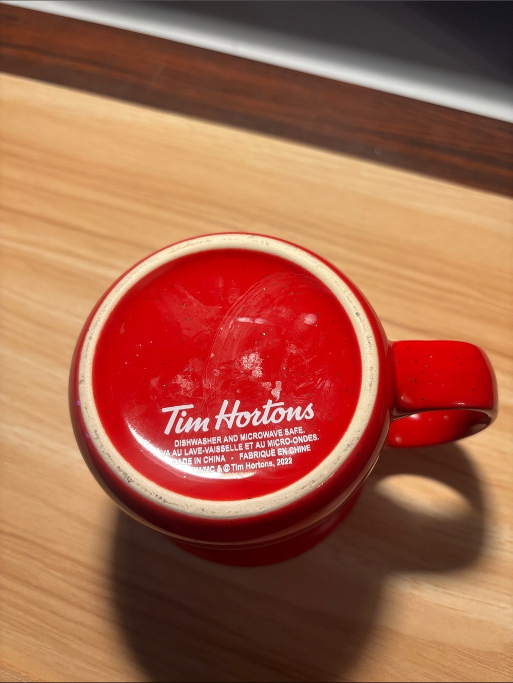 Tim Hortons Red Ceramic Mug with Maple Heart Icons - Picture 2 of 9